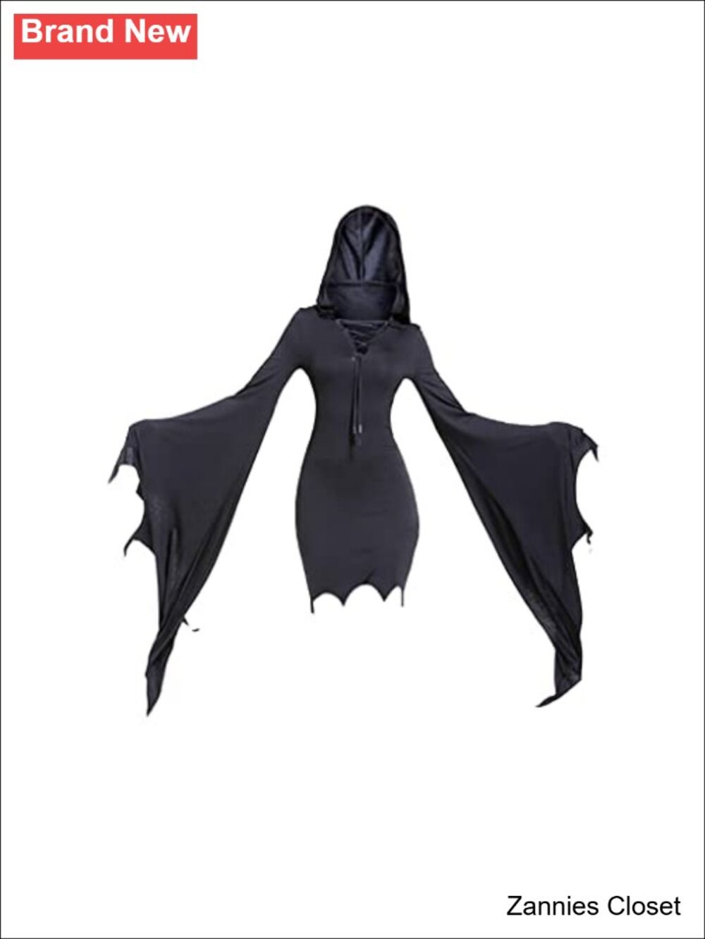 👻 Gothic Batwing Sleeve Hooded Dress Witch Costume